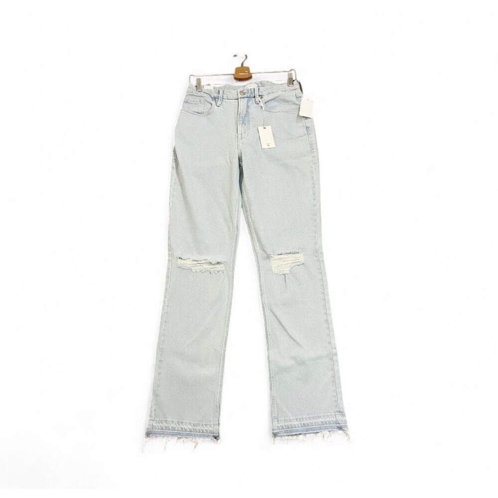 Good American Jeans Women 8/29 Light Blue Good Straight Distressed Raw Hem NWT